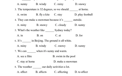 Unit5Theweatherandus提升测试卷（含答案）_4上-新英语人教PEP版（2025持续更新）_07练习试卷_单元测试基础+培优（全）