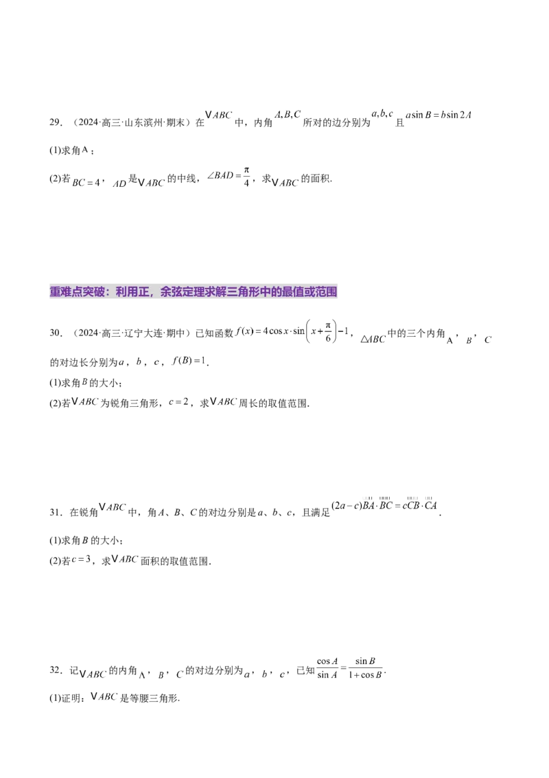 专题10正余弦定理在解三角形中的高级灵活应用与最值问题（练习）（原卷版）_02高考数学_2025年新高考资料_二轮复习_上好课2025年高考数学二轮复习讲练测（新高考通用）3379306