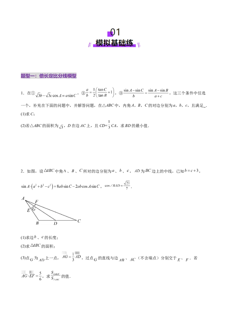 专题10正余弦定理在解三角形中的高级灵活应用与最值问题（练习）（原卷版）_02高考数学_2025年新高考资料_二轮复习_上好课2025年高考数学二轮复习讲练测（新高考通用）3379306