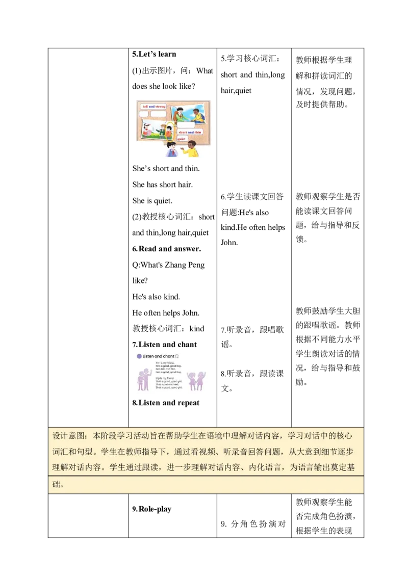 Unit2Myfriends单元整体教学设计表格式（5课时）_4上-新英语人教PEP版（2025持续更新）_04教案+教学计划_表格式单元整体教学设计