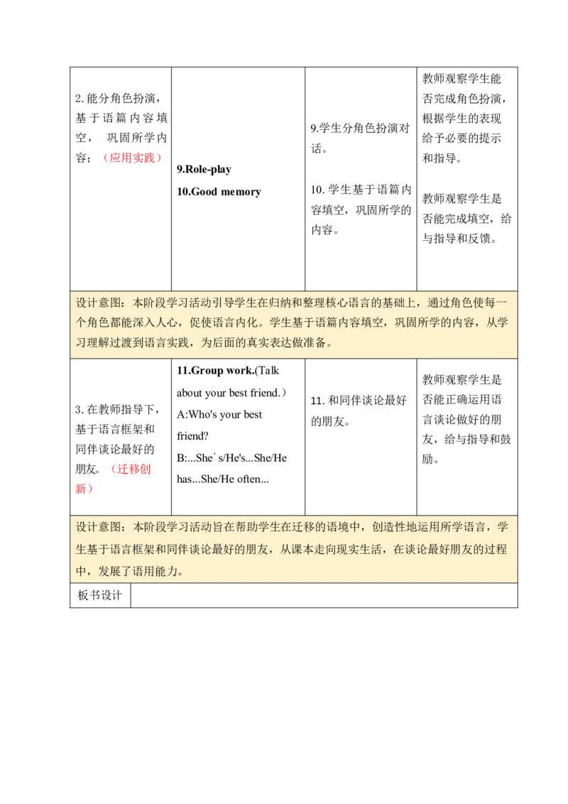 Unit2Myfriends单元整体教学设计表格式（5课时）_4上-新英语人教PEP版（2025持续更新）_04教案+教学计划_表格式单元整体教学设计