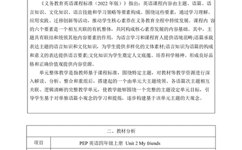 Unit2Myfriends单元整体教学设计表格式（5课时）_4上-新英语人教PEP版（2025持续更新）_04教案+教学计划_表格式单元整体教学设计