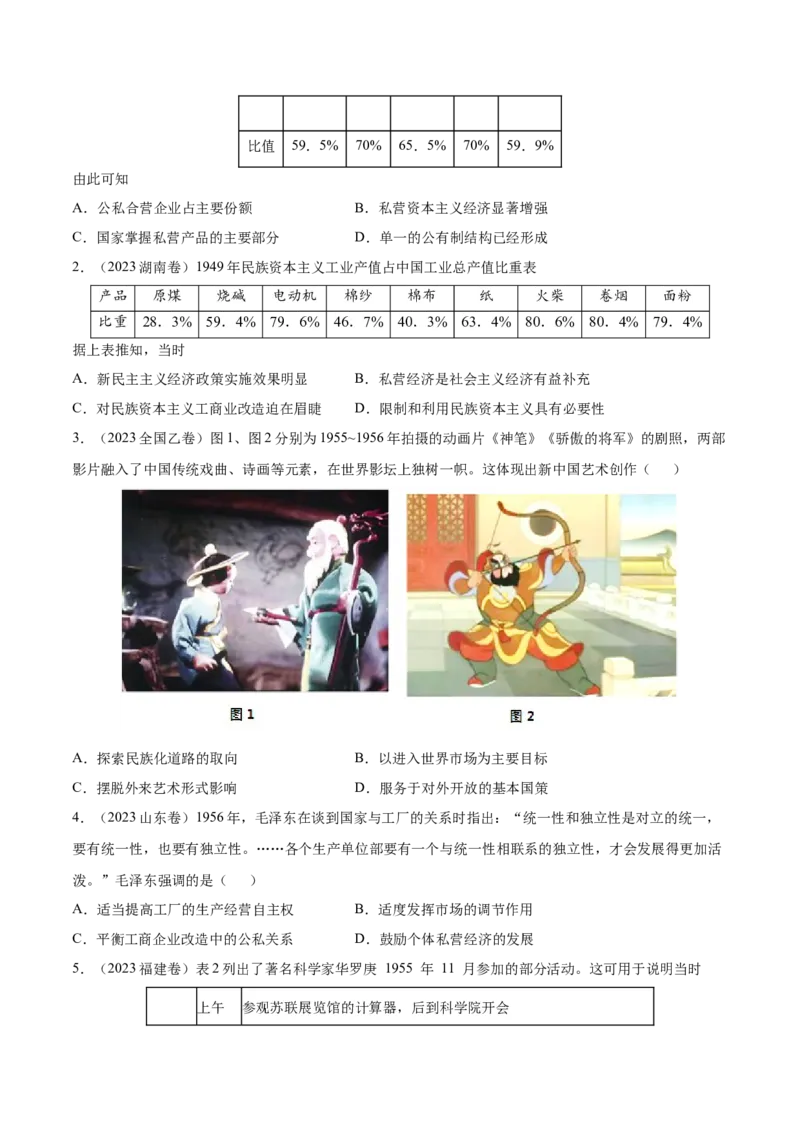 专题11中华人民共和国成立和社会主义革命和建设（好题冲关）（原卷版）_07高考历史_2025年新高考资料_一轮复习_备战2025年高考历史一轮复习考点帮（新高考通用）