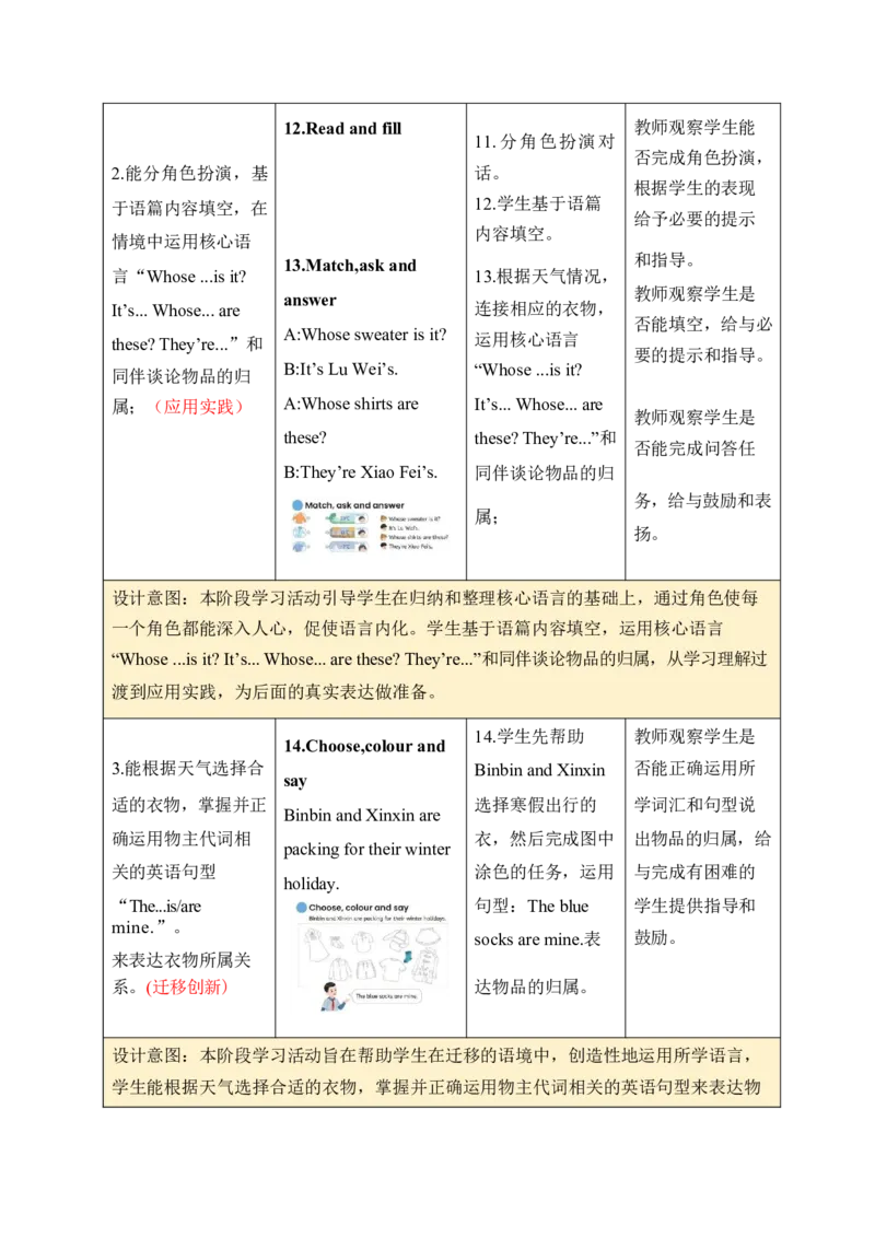 Unit6Changingfortheseasons单元整体教学设计表格式（5课时）_4上-新英语人教PEP版（2025持续更新）_04教案+教学计划_表格式单元整体教学设计