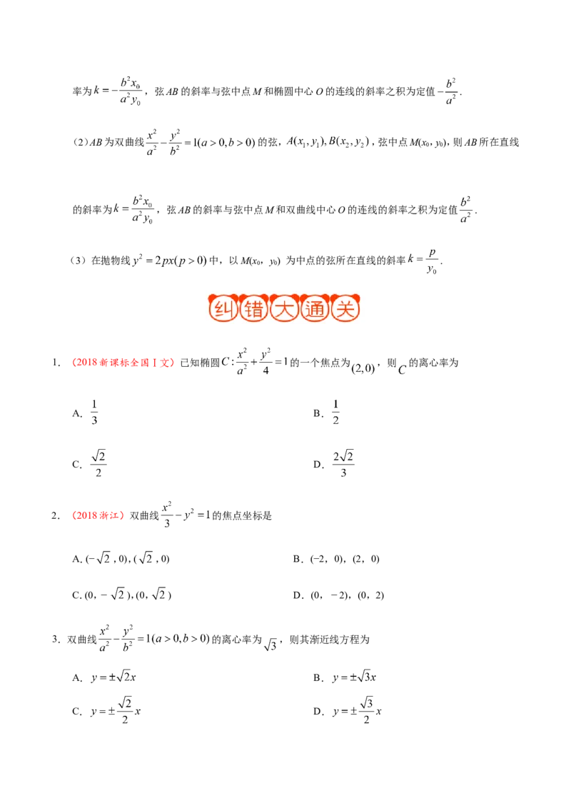 专题10圆锥曲线-备战2019年高考数学（文）之纠错笔记系列（原卷版）_02高考数学_新高考复习资料_2022年新高考资料_2022年一轮复习各版本_1.新高考2022年高考数学一轮复习_原卷版