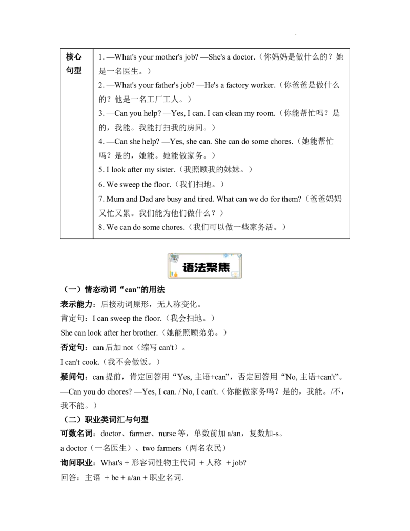 Unit1Helpingathome知识点总结与练习（讲义）-2025-2026学年人教PEP版（2024）英语四年级上册_4上-新英语人教PEP版（2025持续更新）_05讲义_讲义+练习word(全）