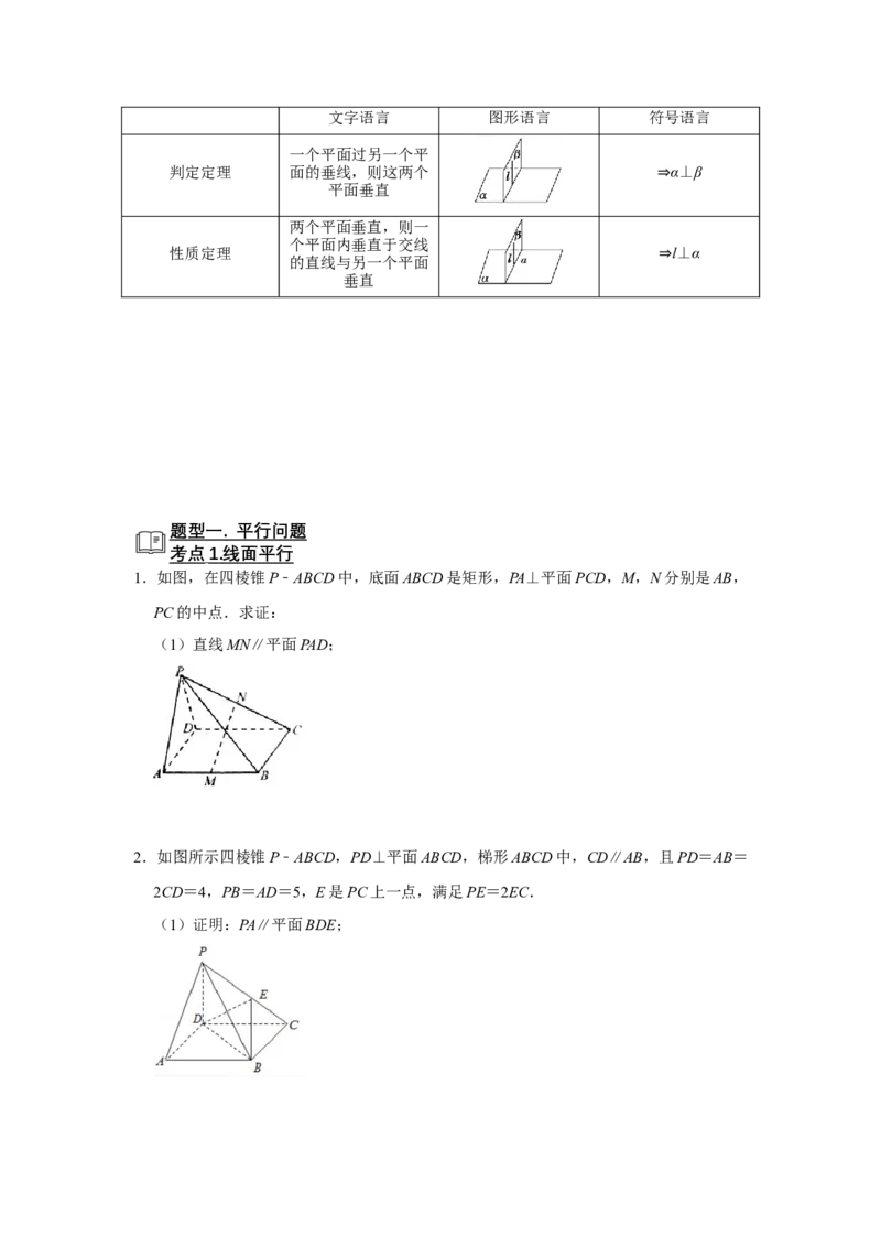 专题11立体几何11.3平行与垂直证明题型归纳讲义-2022届高三数学一轮复习（原卷版）_02高考数学_新高考复习资料_2022年新高考资料