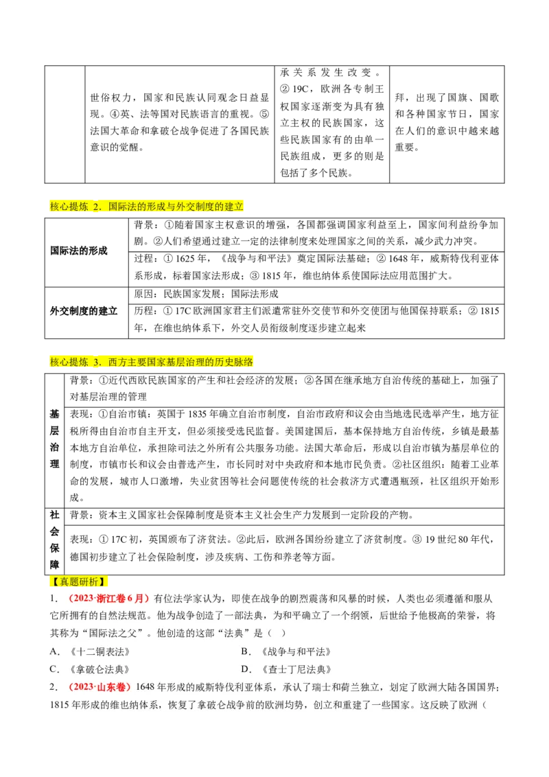 专题10资本主义制度的确立（讲义）（原卷版）_07高考历史_新高考复习资料_2024年新高考复习资料_二轮复习资料_2024年高考历史二轮复习讲练测（新教材新高考）_配套讲义