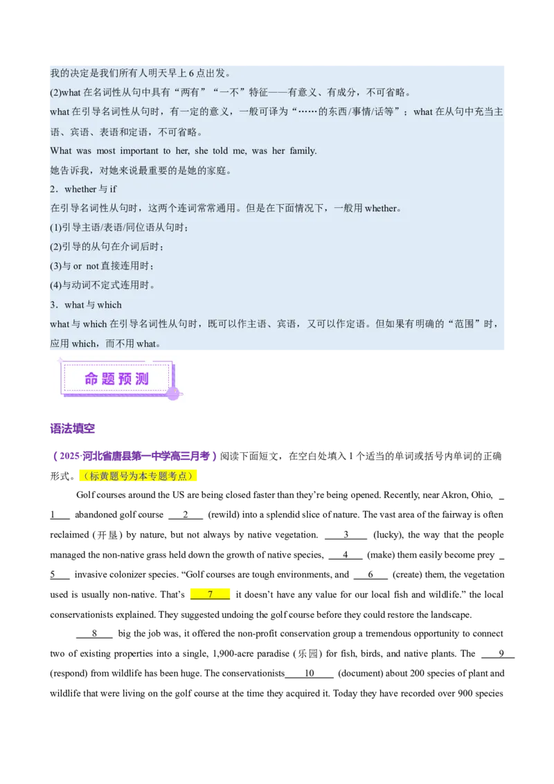 专题10名词性从句（讲义）（解析版）_02高考数学_2025年新高考资料_二轮复习_01高考语文等多个文件_上好课2025年高考英语二轮复习讲练测（新高考通用）_第三部分语法知识