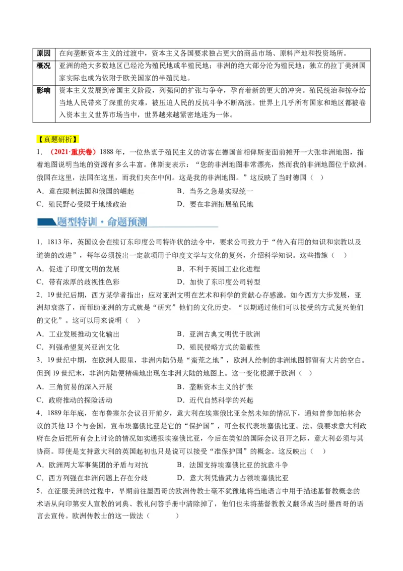 专题11世界殖民体系与亚非拉人民的抗争（讲义）（原卷版）_07高考历史_新高考复习资料_2024年新高考复习资料_二轮复习资料_2024年高考历史二轮复习讲练测（新教材新高考）_配套讲义