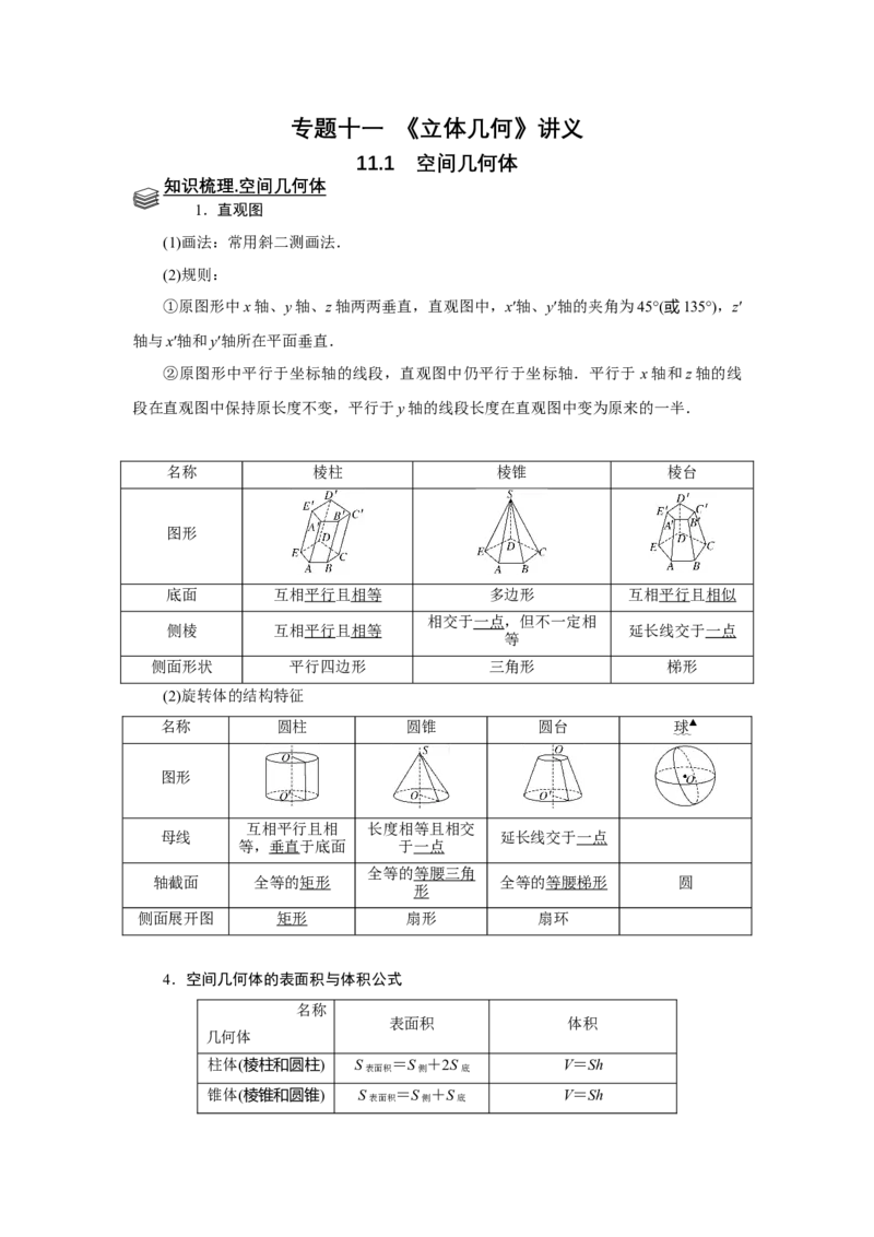 专题11立体几何11.1空间几何体题型归纳讲义-2022届高三数学一轮复习（解析版）_02高考数学_新高考复习资料_2022年新高考资料