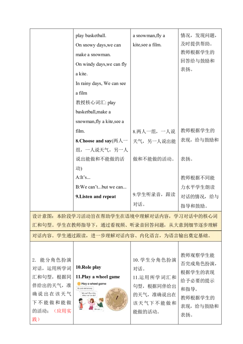 Unit5Theweatherandus单元整体教学设计表格式（5课时）_4上-新英语人教PEP版（2025持续更新）_04教案+教学计划_表格式单元整体教学设计