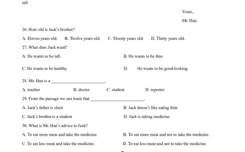期中测试卷（A卷基础篇）（原卷版）_人教版英语八年级下册_2026春人教版英语八年级下册资料_人教八下（旧版）_07.英语8下-试题_期中试卷_期中测试卷（A卷基础篇）