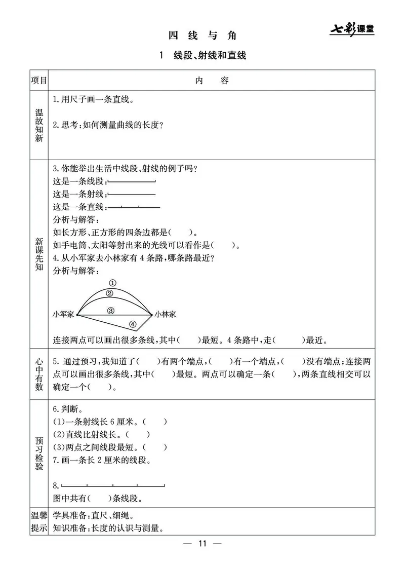 四年级数学上册北京版《七彩课堂》预习卡_1-6年级《七彩课堂》预习卡_1-6年级数学上册北京版《七彩课堂》预习卡
