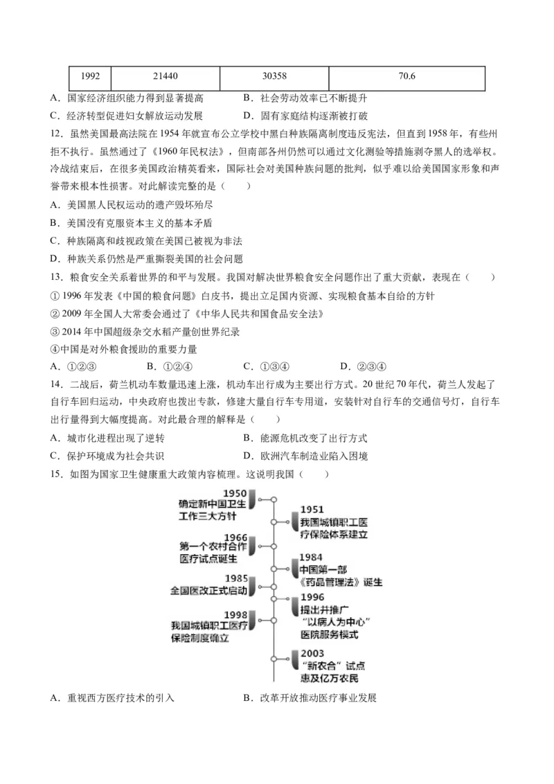 专题1220世纪以来现代化模式的探索（练习）（原卷版）_07高考历史_2024年新高考资料_2.2024二轮复习_2024年高考历史二轮复习讲练测（新教材新高考）