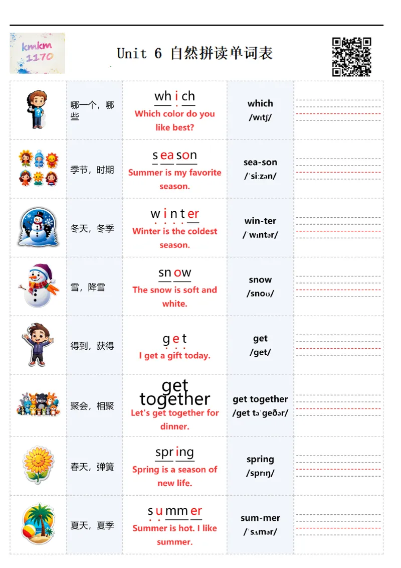 自然拼读单词表_4上-新英语人教PEP版（2025持续更新）_08单词表+字帖等_合并版