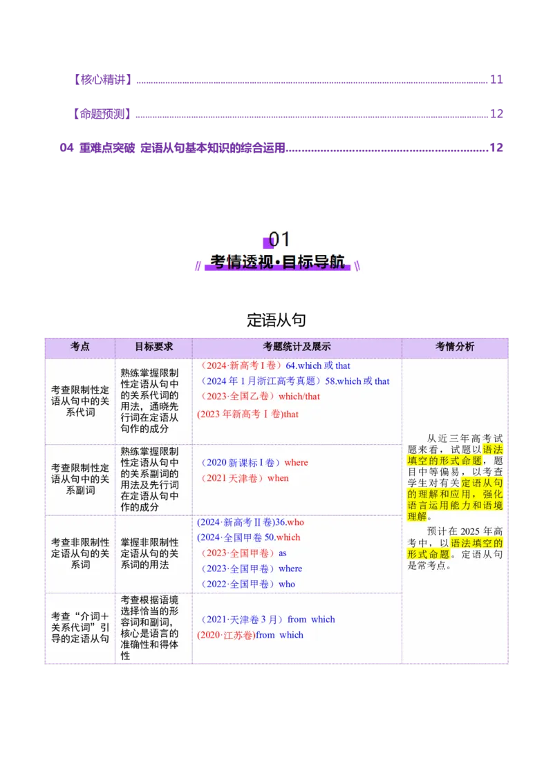 专题09定语从句（讲义）（原卷版）_02高考数学_2025年新高考资料_二轮复习_01高考语文等多个文件_上好课2025年高考英语二轮复习讲练测（新高考通用）_第三部分语法知识