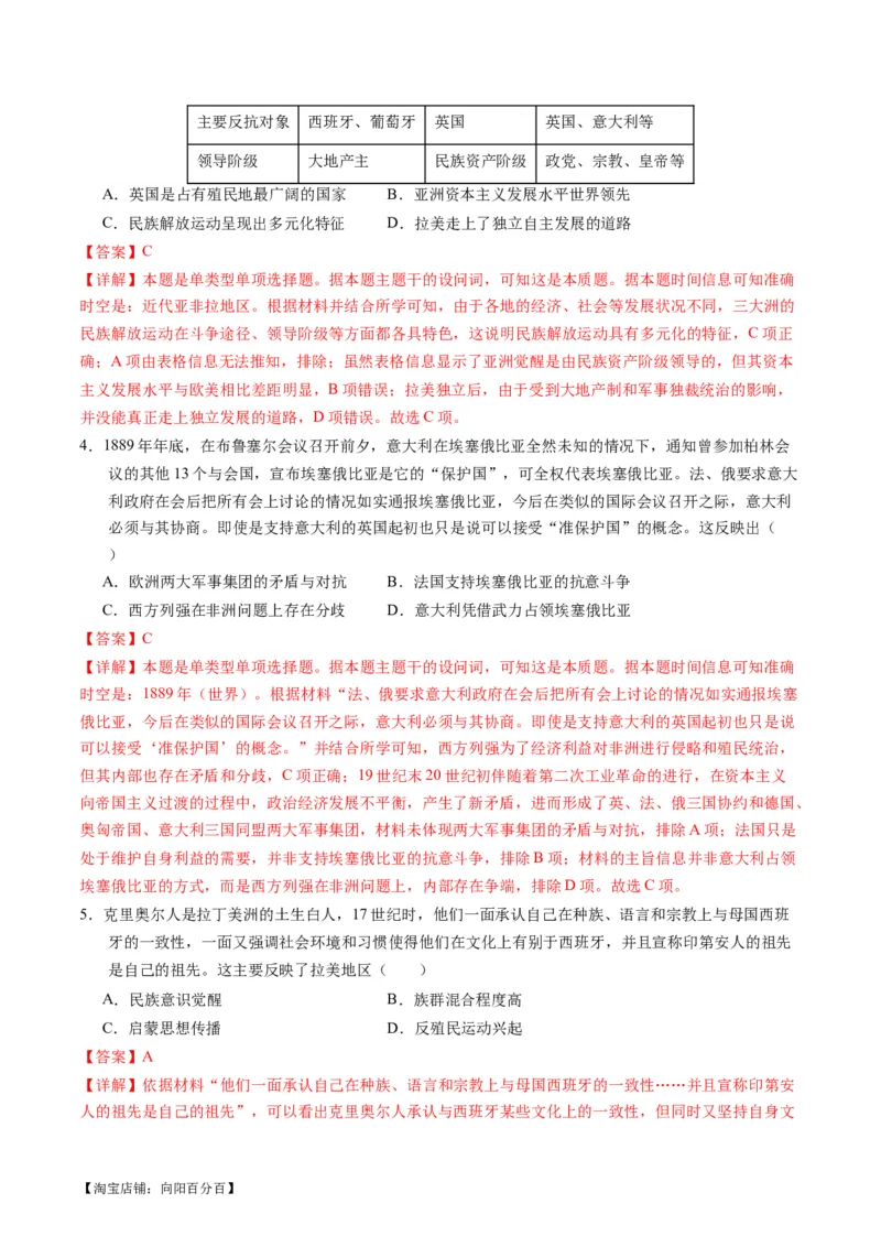 专题11世界殖民体系与亚非拉人民的抗争（练习）（解析版）_07高考历史_新高考复习资料_2024年新高考复习资料_二轮复习资料_2024年高考历史二轮复习讲练测（新教材新高考）_配套练习