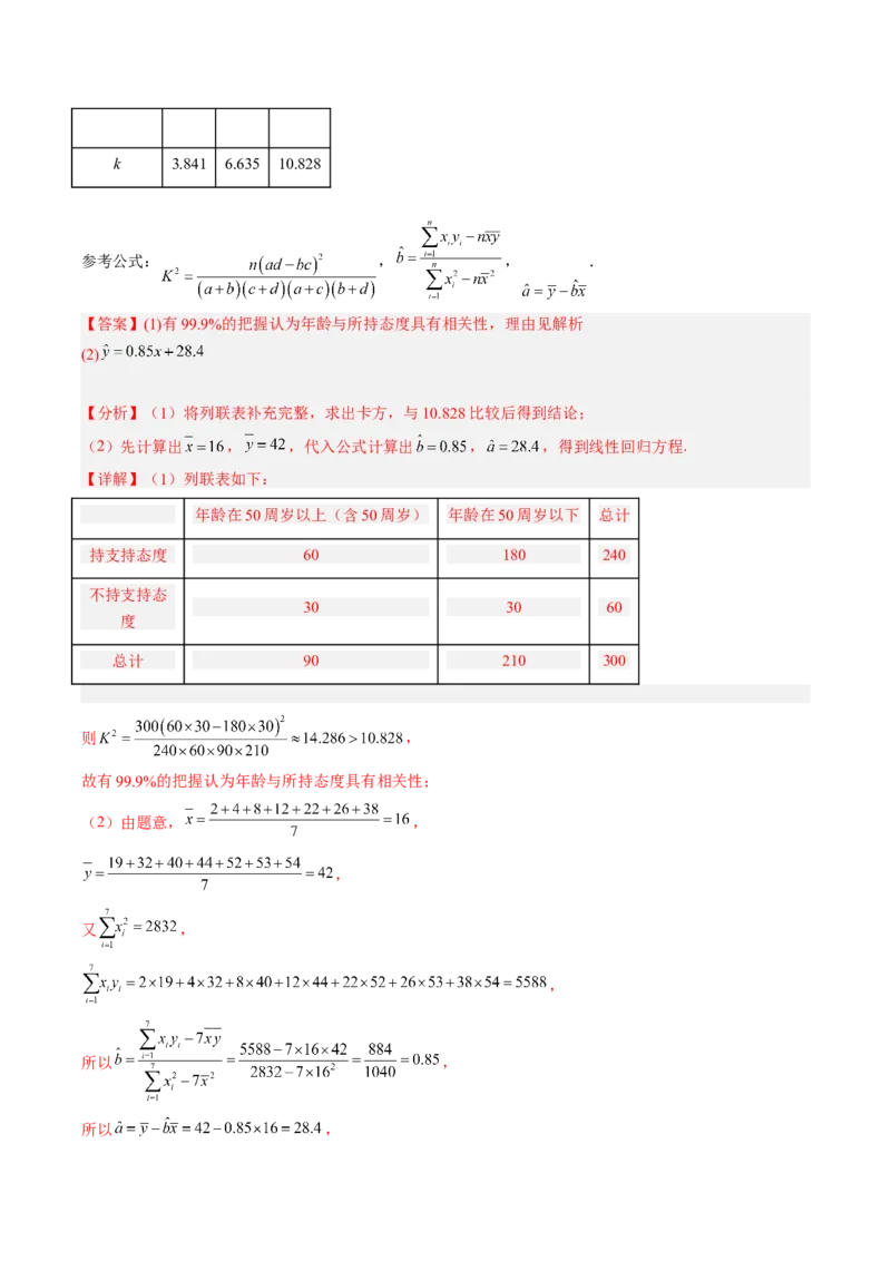 专题10统计案例（独立性检测与回归分析）（解析版）_02高考数学_通用版（老高考）复习资料_2023年复习资料_二轮复习