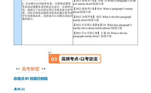 专题10主旨大意题（讲义）(原卷版)-高频考点解密2024年高考英语二轮复习高频考点追踪与预测（新高考专用）_03高考英语_新高考复习资料_2024年新高考资料_二轮复习资料_讲义
