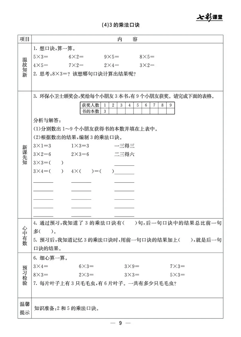 二年级数学上册北京版《七彩课堂》预习卡_1-6年级《七彩课堂》预习卡_1-6年级数学上册北京版《七彩课堂》预习卡