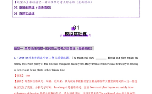 专题10名词性从句（练习）（解析版）_02高考数学_2025年新高考资料_二轮复习_01高考语文等多个文件_上好课2025年高考英语二轮复习讲练测（新高考通用）_第三部分语法知识