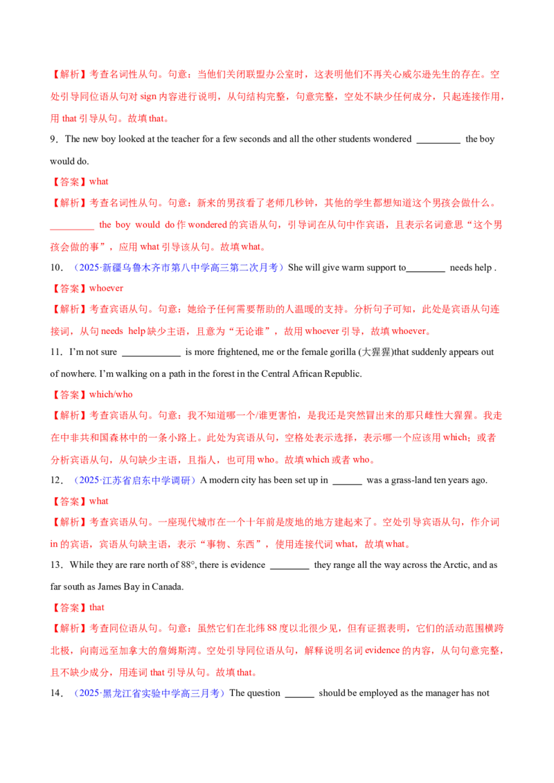 专题10名词性从句（练习）（解析版）_02高考数学_2025年新高考资料_二轮复习_01高考语文等多个文件_上好课2025年高考英语二轮复习讲练测（新高考通用）_第三部分语法知识