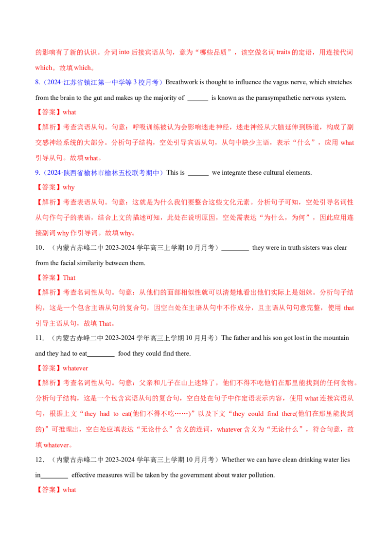 专题11名词性从句（练习）（解析版）_03高考英语_2024年新高考资料_2.2024二轮复习_2024年高考英语二轮复习讲练测（新教材新高考）_第一部分语法知识