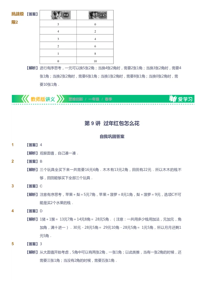 课本+自我巩固+课堂落实（答案）_《爱学习》小学初中数学和奥数资料_高斯数学爱学习课件_4奥数思维创新_一年级高斯数学思维创新_春数学1阶思维创新