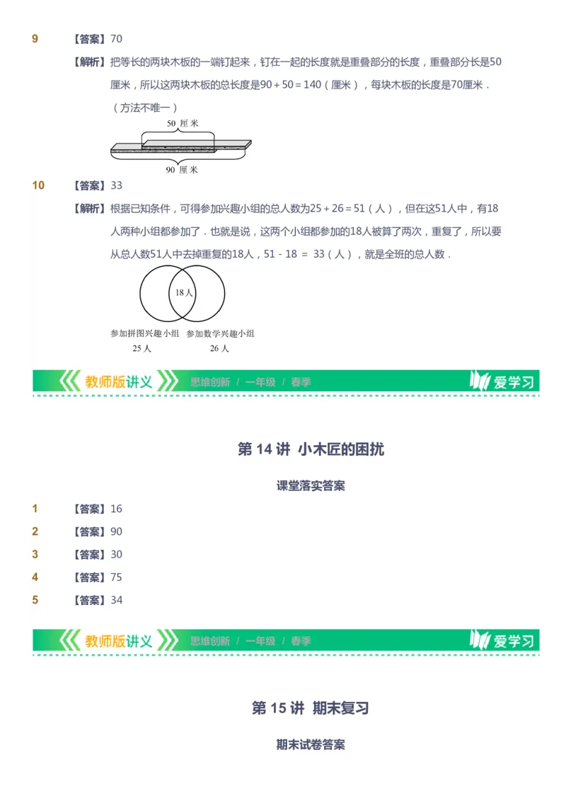 课本+自我巩固+课堂落实（答案）_《爱学习》小学初中数学和奥数资料_高斯数学爱学习课件_4奥数思维创新_一年级高斯数学思维创新_春数学1阶思维创新