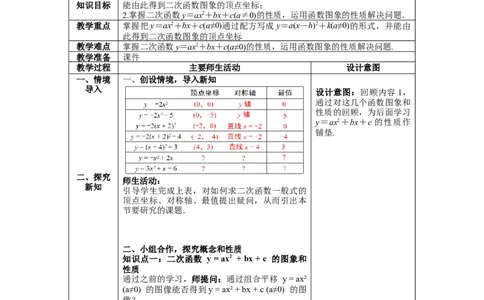 2.2第5课时二次函数y=ax2+bx+c的图象与性质教案_北师大初中数学_9下-北师大版初中数学_01课件+教案+学案新课标_教案_2.BS九下第二章二次函数