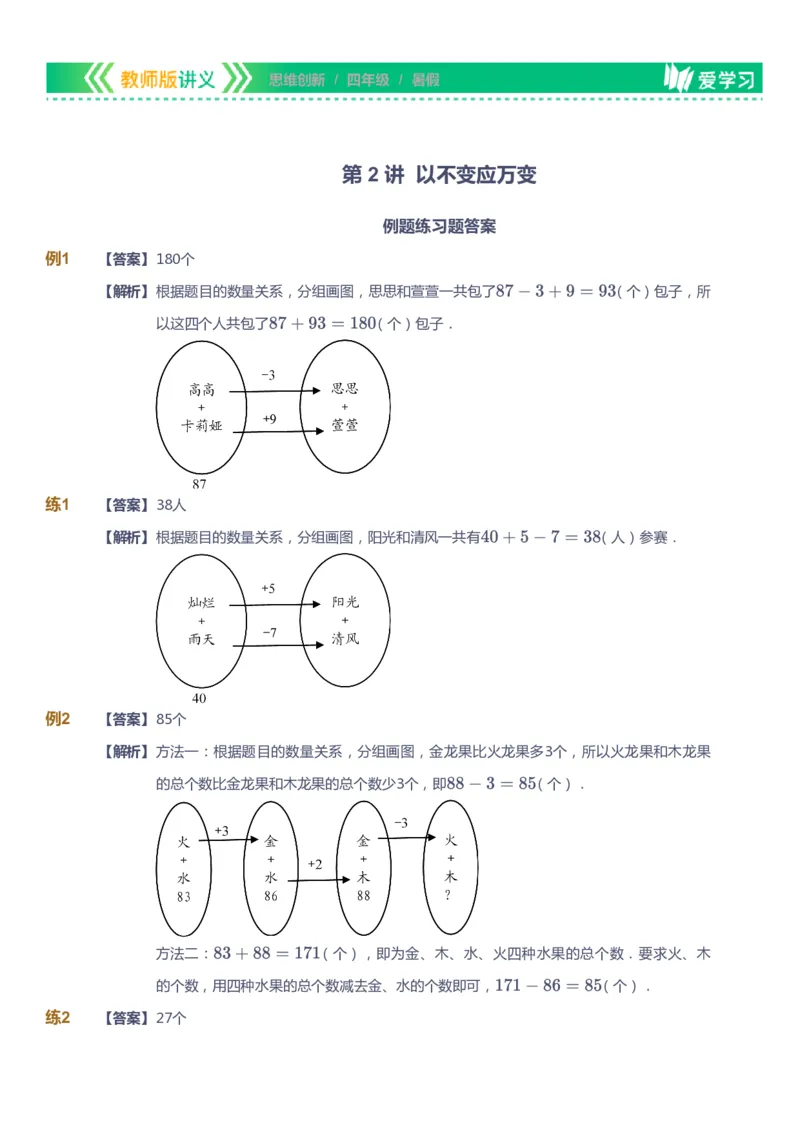 课本+自我巩固+课堂落实（答案）_《爱学习》小学初中数学和奥数资料_高斯数学爱学习课件_4奥数思维创新_四年级高斯数学思维创新_暑数学4阶思维创新