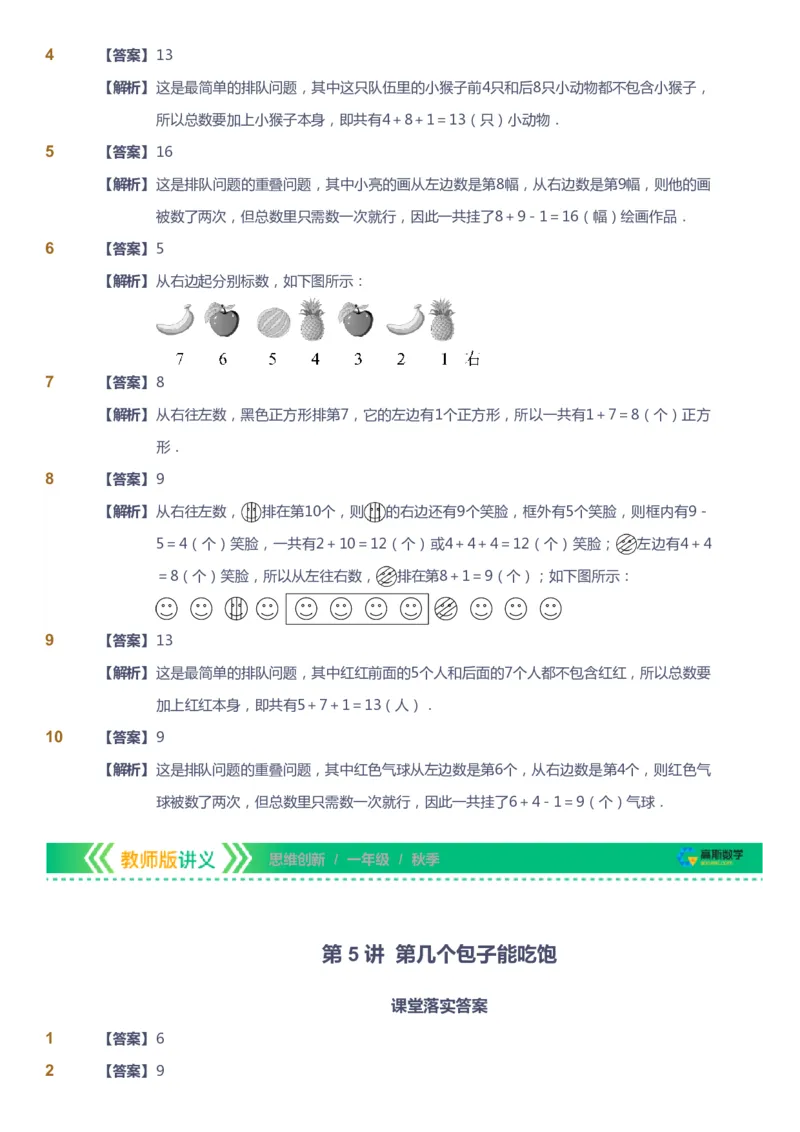 课本+自我巩固+课堂落实（答案）_《爱学习》小学初中数学和奥数资料_高斯数学爱学习课件_4奥数思维创新_一年级高斯数学思维创新_秋数学1阶思维创新