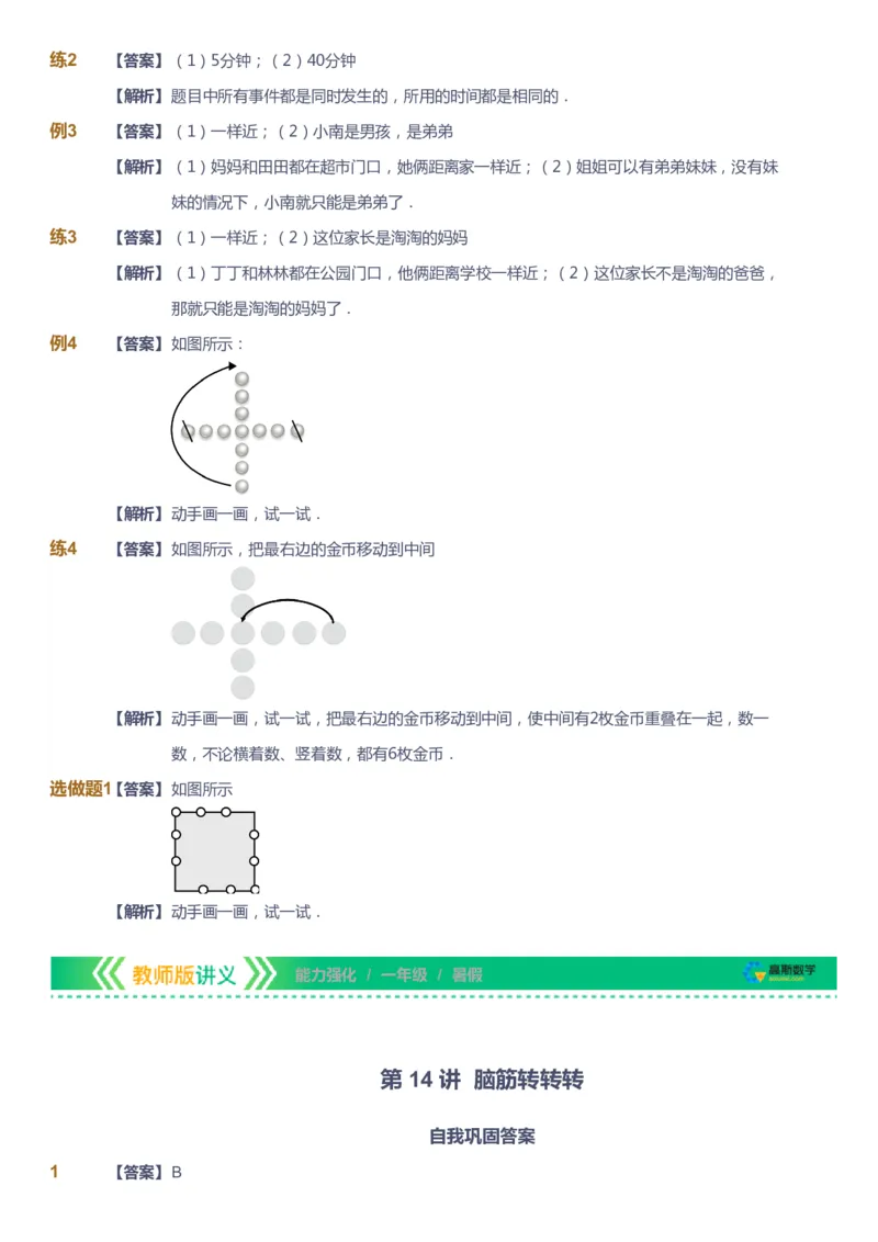 课本+自我巩固+课堂落实（答案）_《爱学习》小学初中数学和奥数资料_高斯数学爱学习课件_2人教小学能力强化_一年级高斯数学能力强化_暑数学1阶能力强化