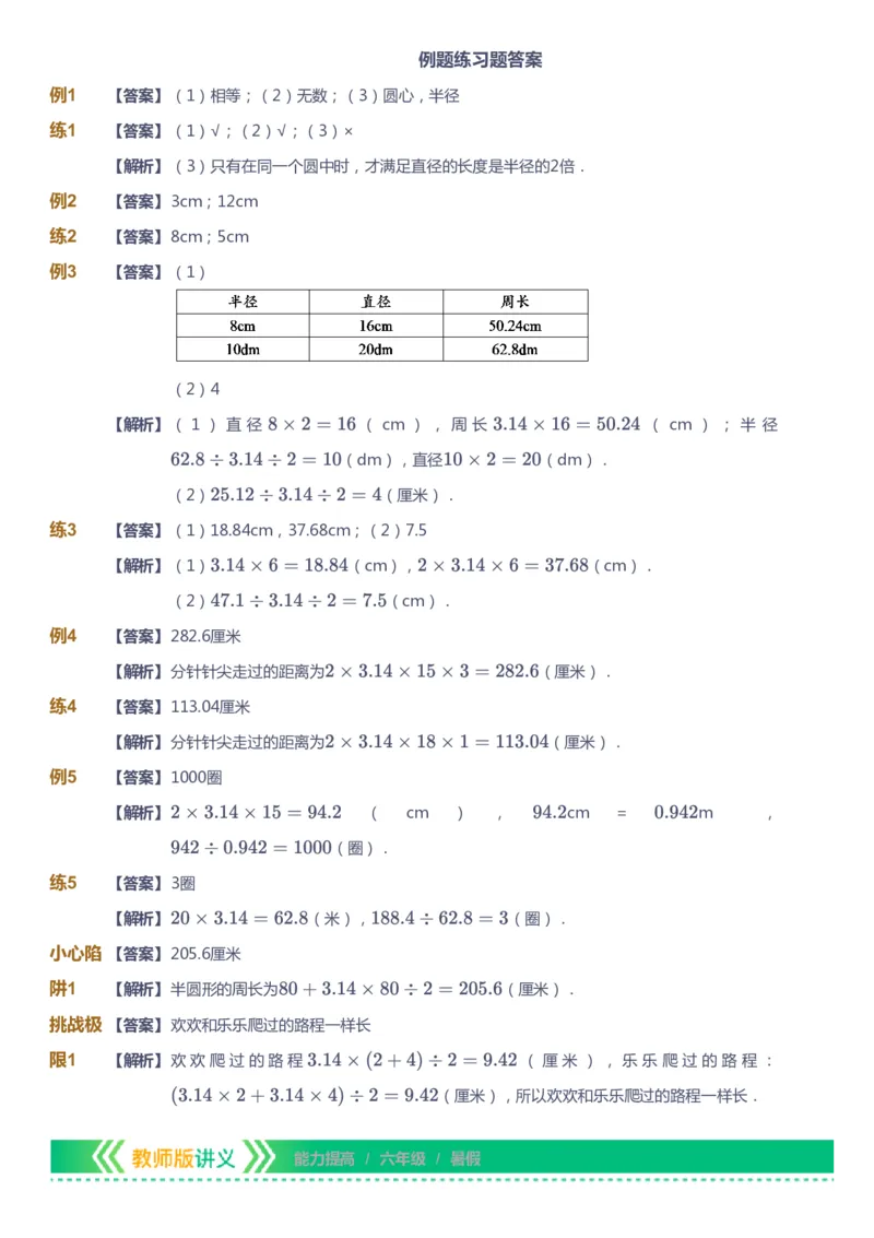 课本+自我巩固+课堂落实（答案）-gs_《爱学习》小学初中数学和奥数资料_高斯数学爱学习课件_1人教小学能力提高_6年级能力提高课件春秋寒暑_暑数学6阶能力提高-gs出品