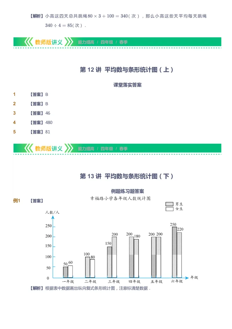 课本+自我巩固+课堂落实（答案）-gs(1)_《爱学习》小学初中数学和奥数资料_高斯数学爱学习课件_1人教小学能力提高_4年级能力提高课件春秋寒暑_春爱学习数学4阶能力提高-gs出品