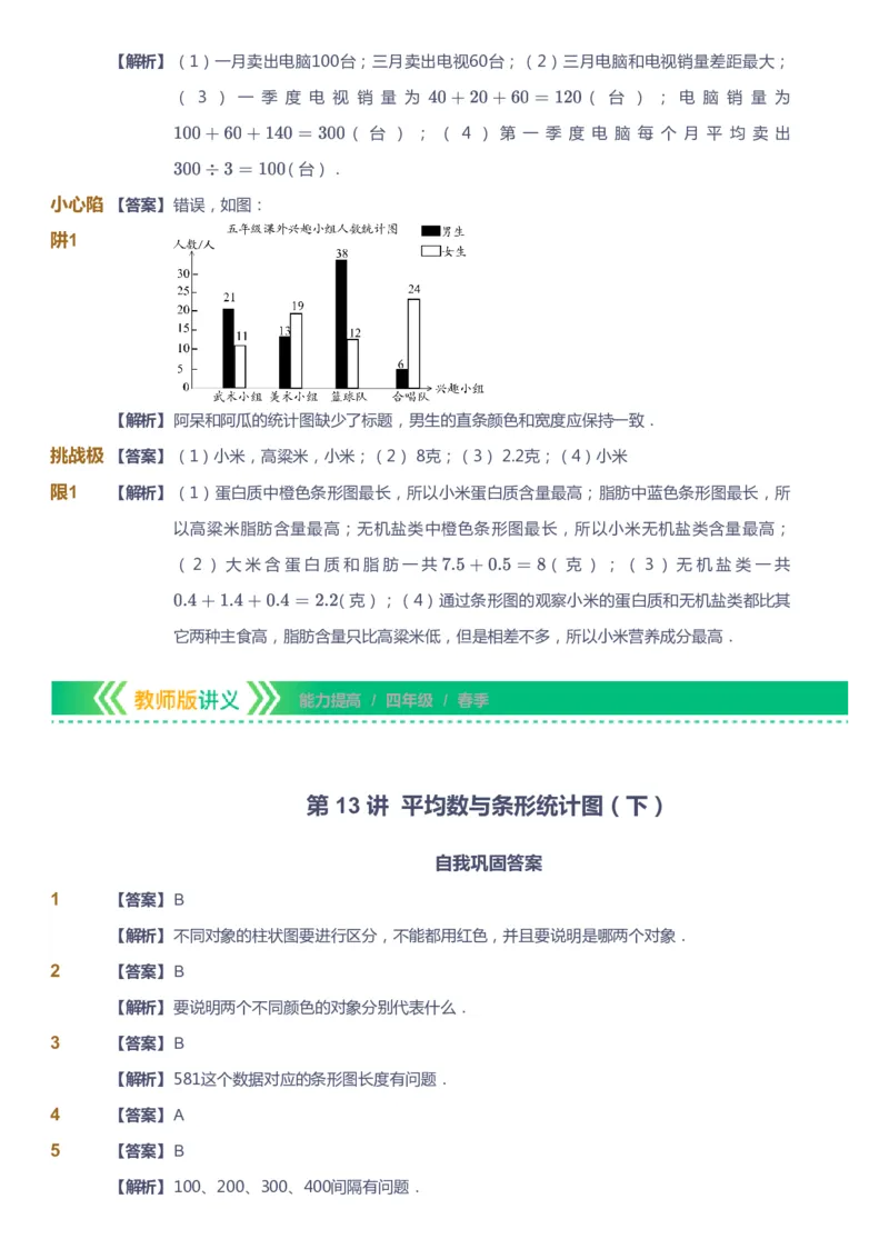 课本+自我巩固+课堂落实（答案）-gs(1)_《爱学习》小学初中数学和奥数资料_高斯数学爱学习课件_1人教小学能力提高_4年级能力提高课件春秋寒暑_春爱学习数学4阶能力提高-gs出品