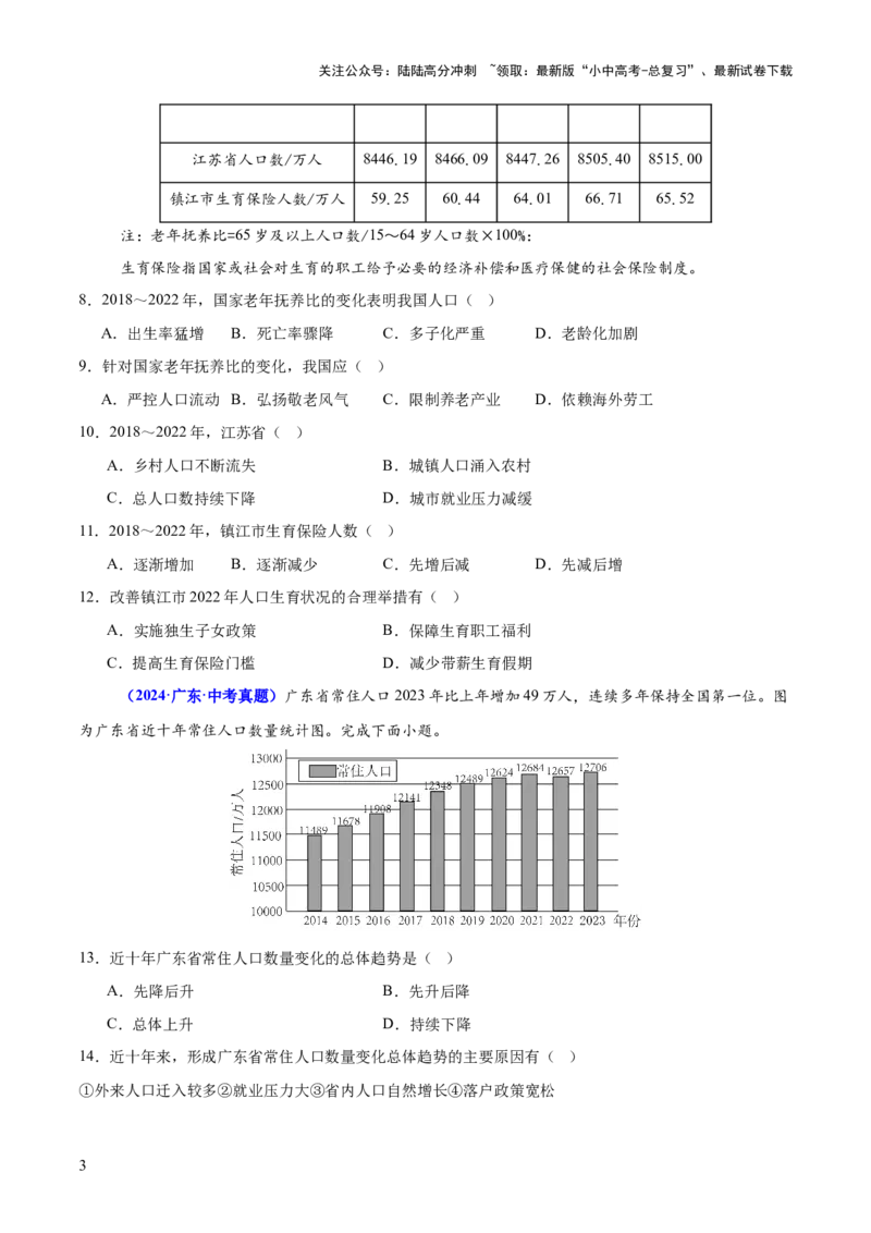 专题07人口、资源、环境与发展问题（测试）（原卷版）_02中考总复习（2026版更新中）_09-地理-中考总复习_2025中考地理复习资料_2025中考二轮课件ppt+讲义+练习地理_测试