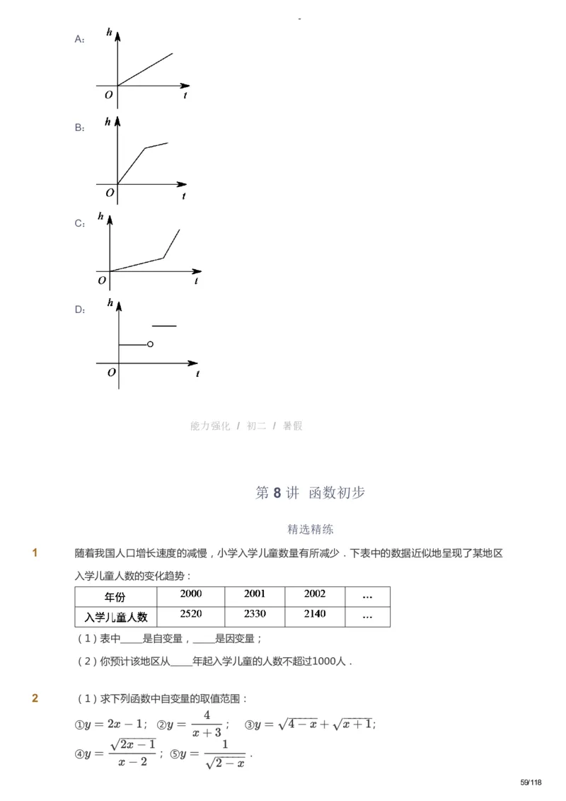 课本+自我巩固+课堂落实_《爱学习》小学初中数学和奥数资料_高斯数学爱学习课件_10北师初中能力强化_初二高斯数学能力强化（北师）_暑8阶课件+电子书_暑数学8阶能力强化电子书