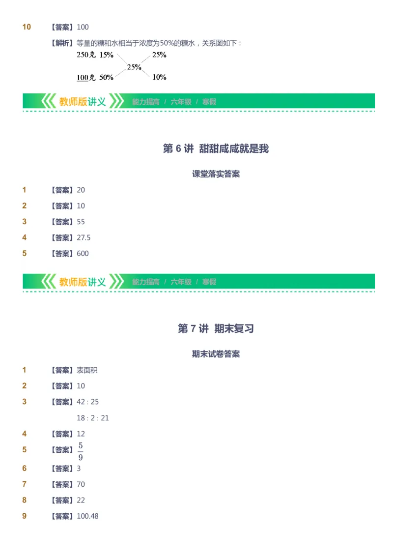 课本+自我巩固+课堂落实（答案）-gs_《爱学习》小学初中数学和奥数资料_高斯数学爱学习课件_1人教小学能力提高_6年级能力提高课件春秋寒暑_寒数学6阶能力提高-gs出品