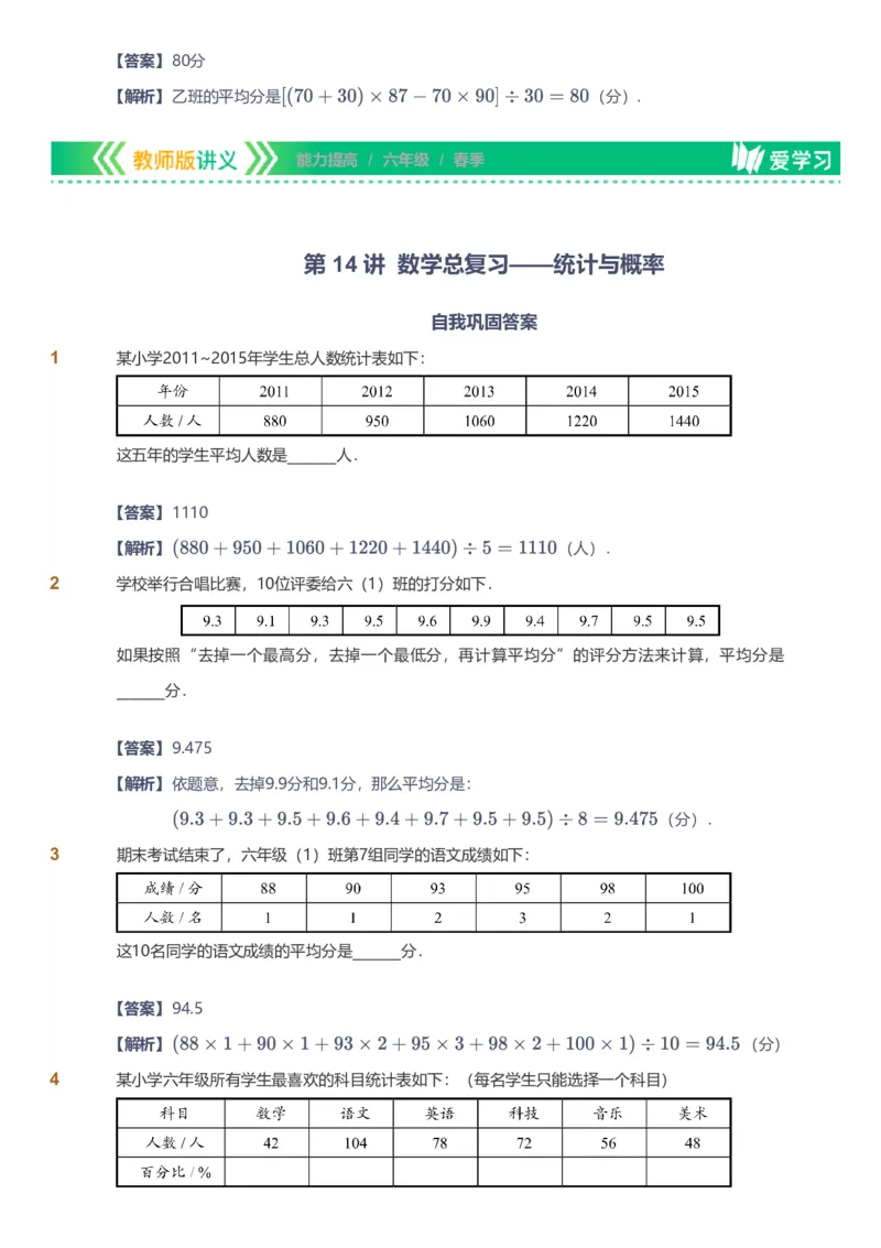 备授课-备课页解析版_《爱学习》小学初中数学和奥数资料_高斯数学爱学习课件_11苏教小学能力提高_高斯爱学习小学数学能力提高pdf（苏教版）_2022春爱学习数学6阶能力提高（苏教版）