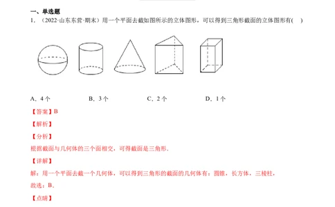 1.3截一个几何体（分层练习）（解析版）_北师大初中数学_7上-北师大版初中数学_7上-初中数学北师大（旧版）赠送_05习题试卷_1课时练习_同步练习（第1套）