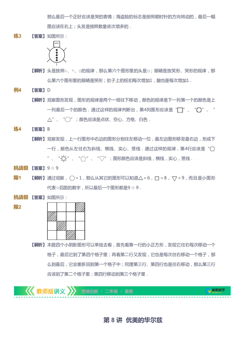 课本+自我巩固+课堂落实（答案）_《爱学习》小学初中数学和奥数资料_高斯数学爱学习课件_4奥数思维创新_二年级高斯数学思维创新_暑高斯数学2阶思维创新