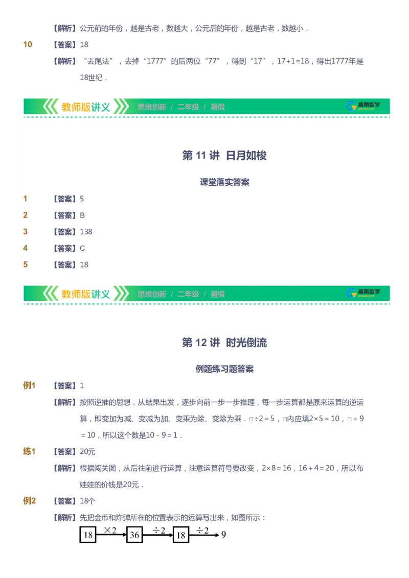 课本+自我巩固+课堂落实（答案）_《爱学习》小学初中数学和奥数资料_高斯数学爱学习课件_4奥数思维创新_二年级高斯数学思维创新_暑高斯数学2阶思维创新