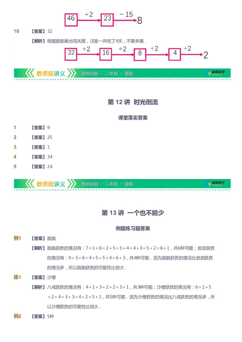 课本+自我巩固+课堂落实（答案）_《爱学习》小学初中数学和奥数资料_高斯数学爱学习课件_4奥数思维创新_二年级高斯数学思维创新_暑高斯数学2阶思维创新