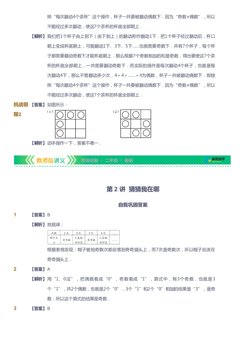 课本+自我巩固+课堂落实（答案）_《爱学习》小学初中数学和奥数资料_高斯数学爱学习课件_4奥数思维创新_二年级高斯数学思维创新_暑高斯数学2阶思维创新
