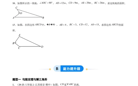 1.2一定是直角三角形么（题型专练）（学生版）_北师大初中数学_8上-北师大版初中数学_初中数学北师大8上-2025秋季新版_第二套推荐25_04课件+教案+学案+练习（第4套）齐全_练习
