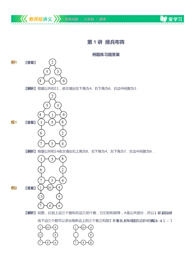 课本+自我巩固+课堂落实（答案）_《爱学习》小学初中数学和奥数资料_高斯数学爱学习课件_4奥数思维创新_三年级高斯数学思维创新_春数学3阶思维创新