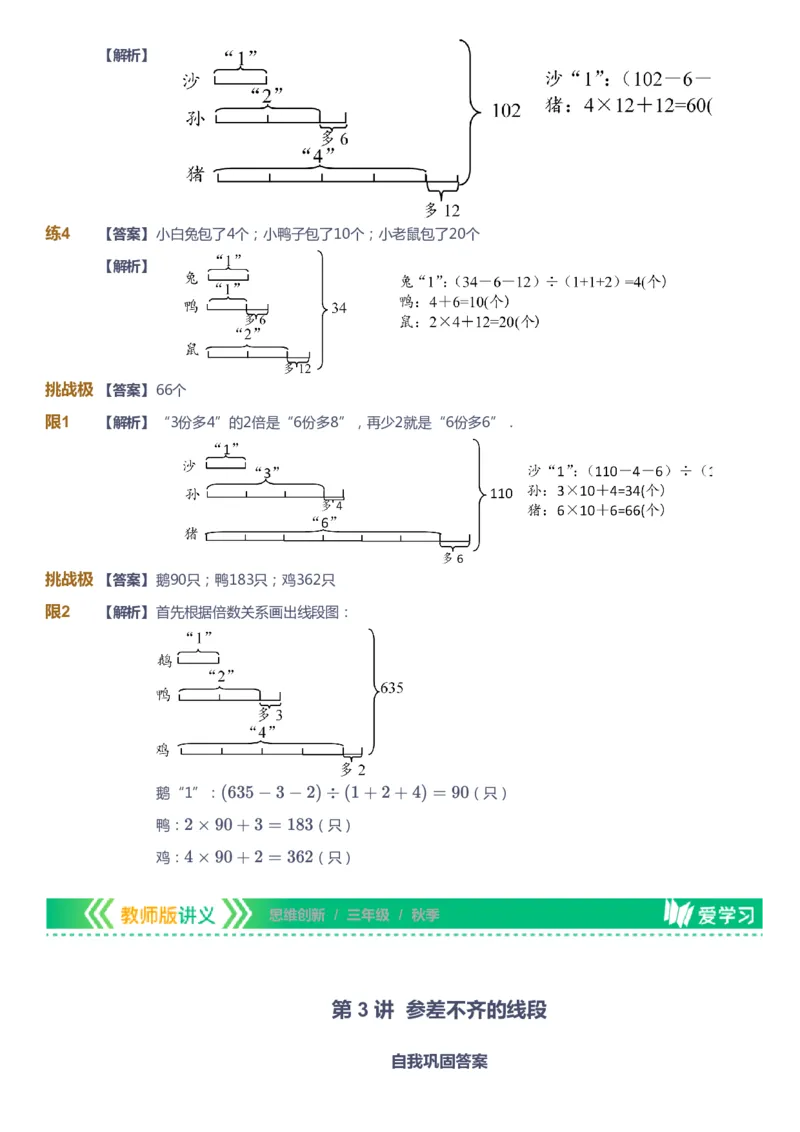 课本+自我巩固+课堂落实（答案）_《爱学习》小学初中数学和奥数资料_高斯数学爱学习课件_4奥数思维创新_三年级高斯数学思维创新_秋数学3阶思维创新