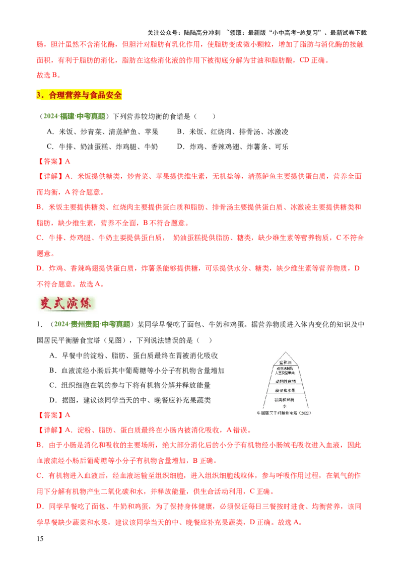 专题04人体生理与健康（一）（4大答题模板）（解析版）_02中考总复习（2026版更新中）_08-生物-中考总复习_2025中考复习资料_2025年中考生物答题方法模板